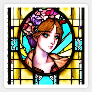 Beautiful Lady stained glass church window Sticker